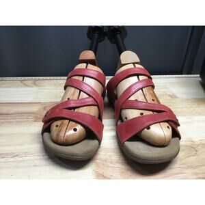 Taos Slide Sandals Women's 9 Red Leather Hook & Loop Strappy Open Toe Comfort